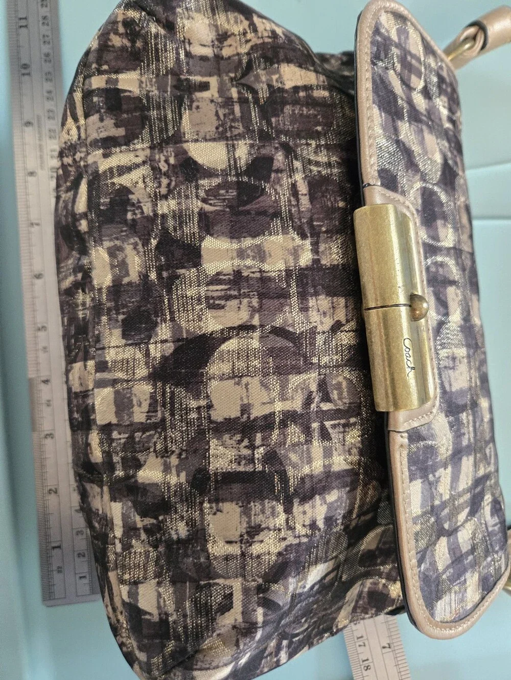 ​Coach Metallic Op Art Shoulder Bag Gold Trim Handbag